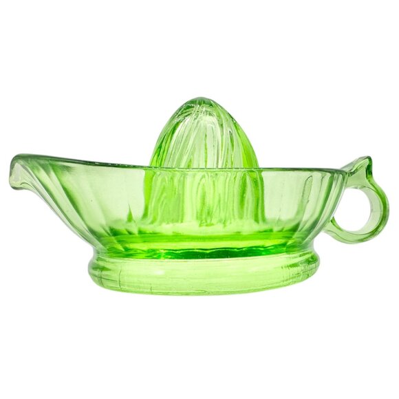 Vintage Green Depression Glass Juicer With Handle and Spout 8x6 inches - Picture 2 of 7